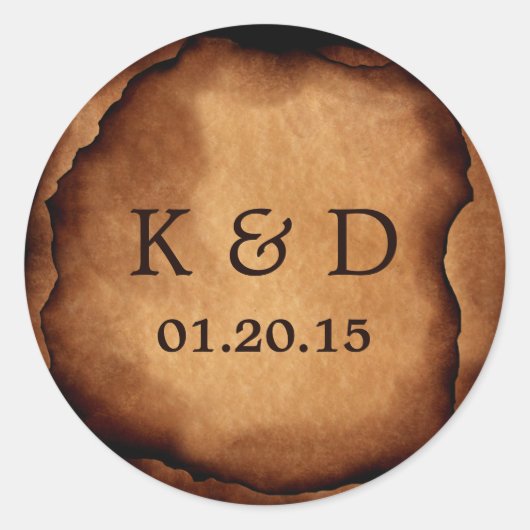 ヴィンテージ旧焼き紙結婚ズシール ラウンドシール (正面)