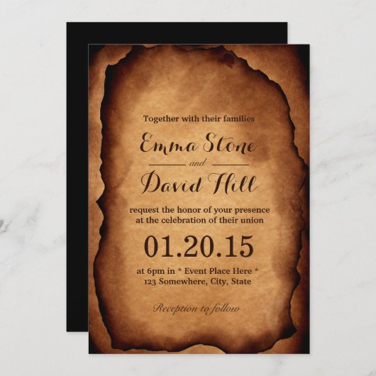 ヴィンテージ旧焼き紙結婚式招待状 招待状 (正面/裏面)