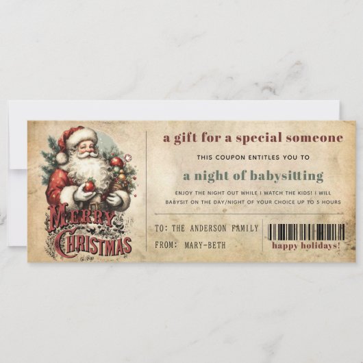 ヴィンテージ旧紙グランジクリスマスギフトクーポン シーズンカード (正面)