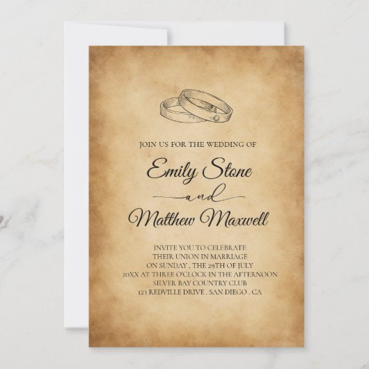 ヴィンテージ旧紙素朴結婚ズ 招待状 (正面)