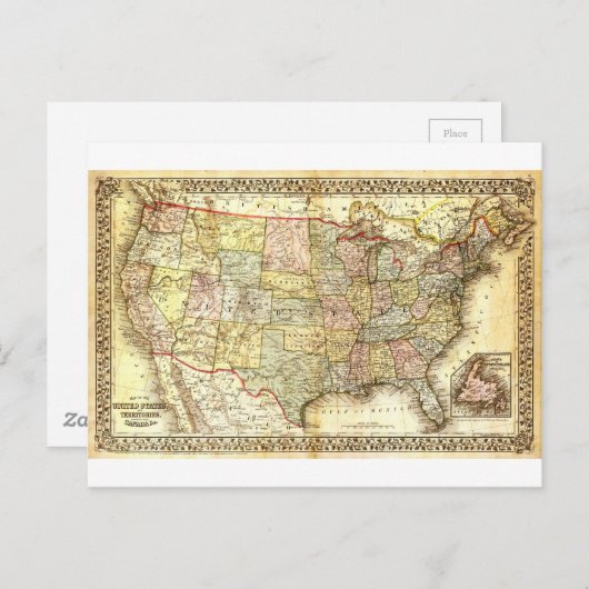 ヴィンテージ旧統一された州米国総合地図 ポストカード (正面/裏面)