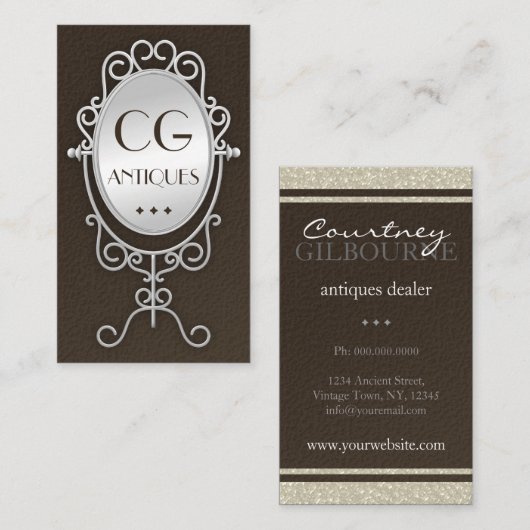 ヴィンテージ旧鏡アンティークディーラーの名刺 名刺 (正面/裏面)