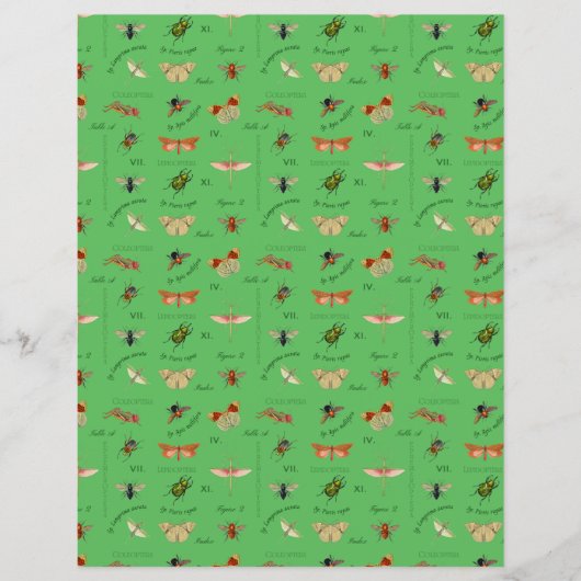 ヴィンテージ昆虫スクラップブック紙セージ緑 (正面)