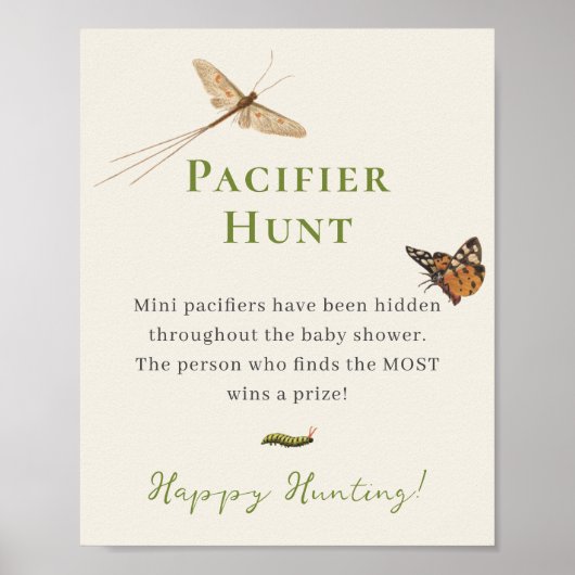 ヴィンテージ昆虫赤ちゃんシャワーおしゃぶり狩り ポスター (正面)