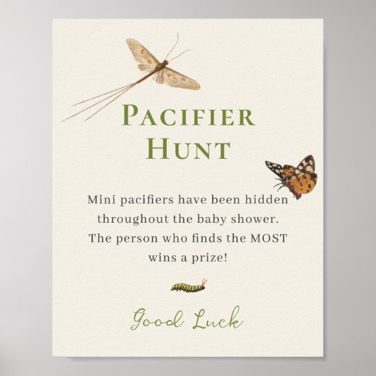 ヴィンテージ昆虫赤ちゃんシャワーおしゃぶり狩り ポスター (正面)