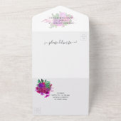 ヴィンテージ明るい赤紫色とパープルシャビーフローラ結婚ズ オールインワン招待状 (外側)