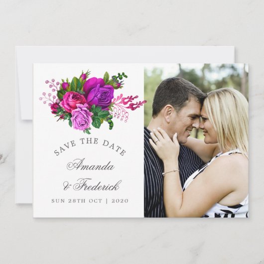 ヴィンテージ明るい赤紫色とパープルシャビー日付を保存 セーブザデート (正面)