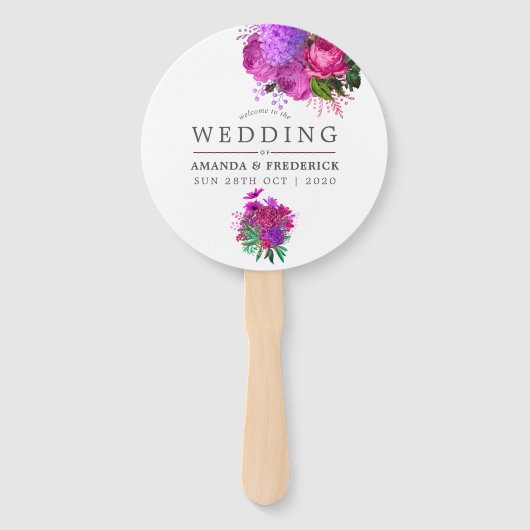 ヴィンテージ明るい赤紫色とパープルシャビー結婚式の引き出物 ハンドファン (正面)