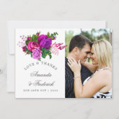 ヴィンテージ明るい赤紫色とパープルシャビ結婚ー感謝していズ サンキューカード (正面)