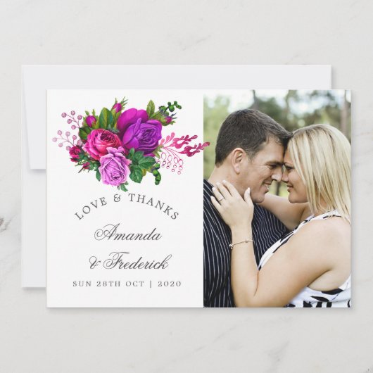 ヴィンテージ明るい赤紫色とパープルシャビ結婚ー感謝していズ サンキューカード (正面)