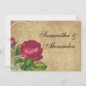 ヴィンテージ明るい赤紫色バラ結婚式招待状 招待状 (裏面)