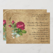ヴィンテージ明るい赤紫色バラ結婚式招待状 招待状 (正面/裏面)
