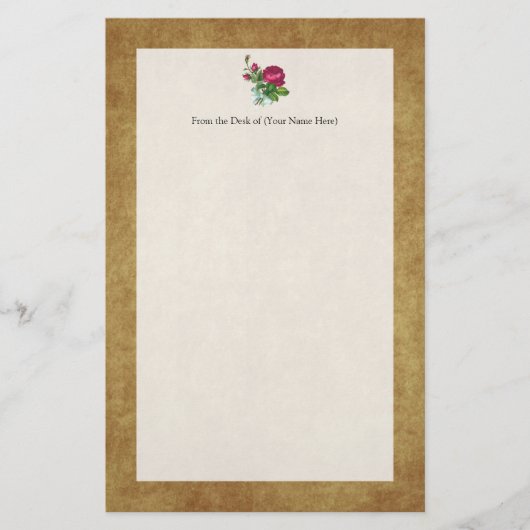 ヴィンテージ明るい赤紫色バラ 便箋 (正面)