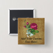 ヴィンテージ明るい赤紫色バラ 缶バッジ (正面&裏面)