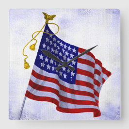 ヴィンテージ星とストライプ米国国旗の時計 スクエア壁時計