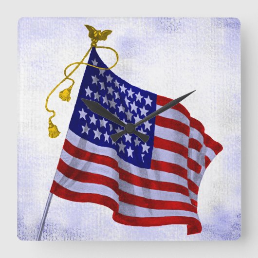 ヴィンテージ星とストライプ米国国旗の時計 スクエア壁時計 (正面)