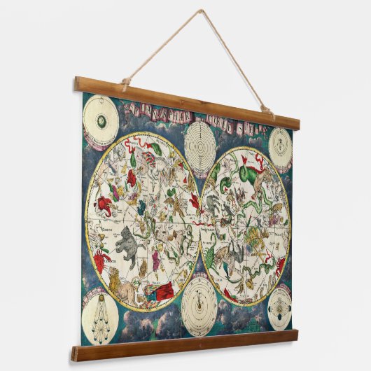ヴィンテージ星座の天地図1670 吊り下げ型タペストリー (傾斜あり)