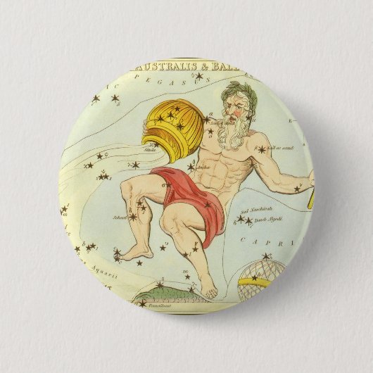 ヴィンテージ星座占星術 水瓶座 缶バッジ (正面)