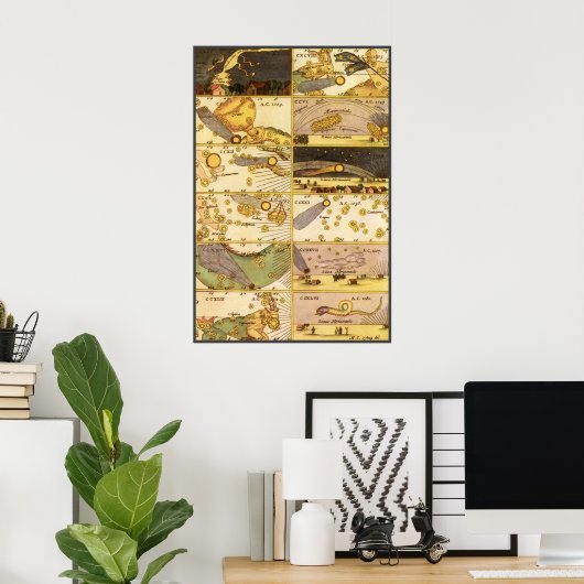 ヴィンテージ星座、アンティーク天文学&星 ポスター (ホームオフィス)