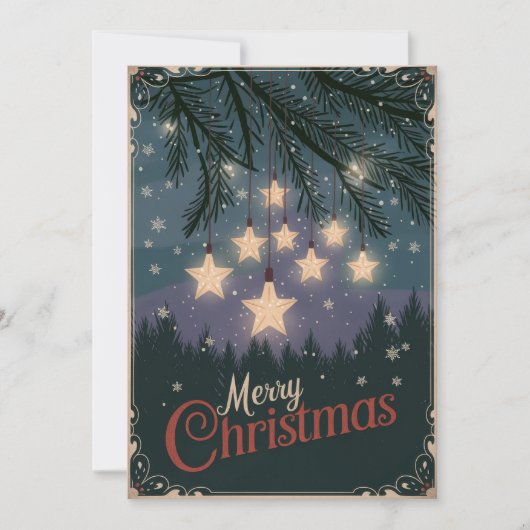 ヴィンテージ星空の夜のクリスマスの挨拶 シーズンカード (正面)