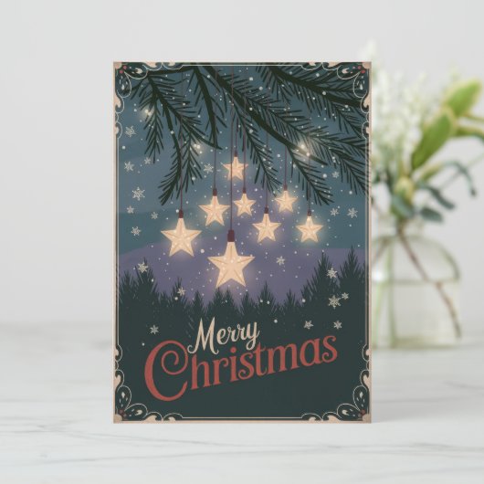 ヴィンテージ星空の夜のクリスマスの挨拶 シーズンカード (スタンド正面)