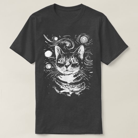 ヴィンテージ星空の夜の猫おもしろい、猫ゴッホ、ヴァンゴッホ Tシャツ (デザイン正面)