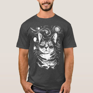 ヴィンテージ星空の夜の猫おもしろい、猫ゴッホ、ヴァンゴッホ Tシャツ