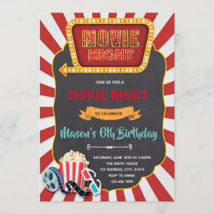 ヴィンテージ映画の夜の誕生日パーティーへの招待 招待状
