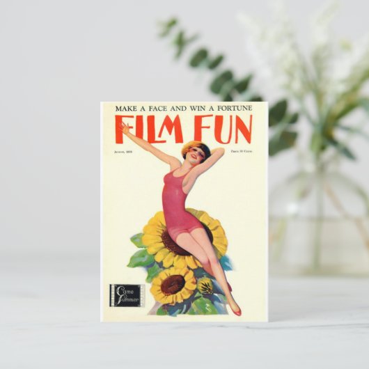 ヴィンテージ映画の楽しみ表紙 - 水着の美人 ポストカード (スタンド正面)