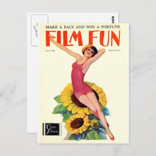 ヴィンテージ映画の楽しみ表紙 - 水着の美人 ポストカード (正面/裏面)