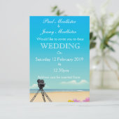 ヴィンテージ映画カメラ結婚式の招待 招待状 (スタンド正面)