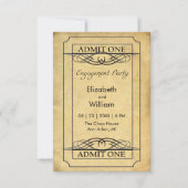 ヴィンテージ映画チケットエンゲージメントパーティーカード 招待状 (正面)