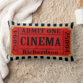 ヴィンテージ映画チケットストライプ&ファミリ名 ランバークッション (ブランケット)