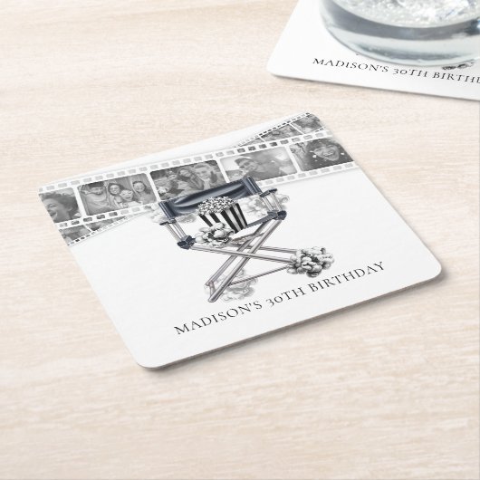 ヴィンテージ映画パーティー大人誕生日カスタム スクエアペーパーコースター (アングル)