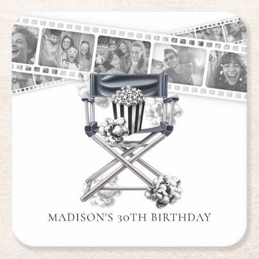 ヴィンテージ映画パーティー大人誕生日カスタム スクエアペーパーコースター (正面)