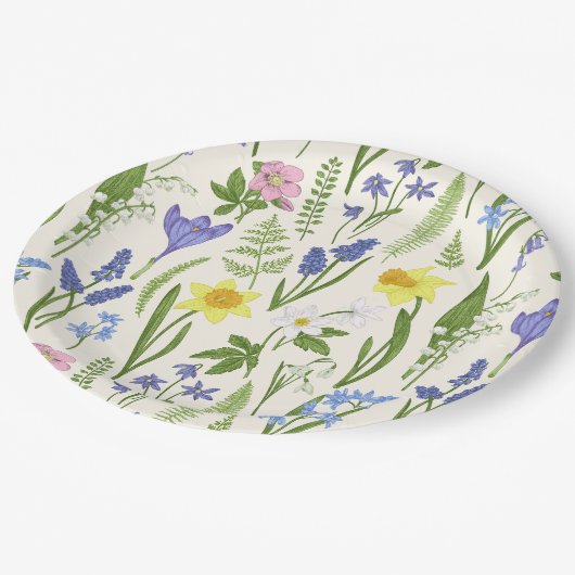 ヴィンテージ春の花とハーブ ペーパープレート (アングル)