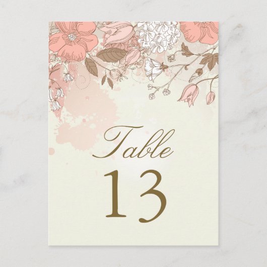 ヴィンテージ春の花テーブル番号はがき ポストカード (正面)