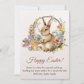ヴィンテージ春の花ハッピーイースターバニー シーズンカード (正面)