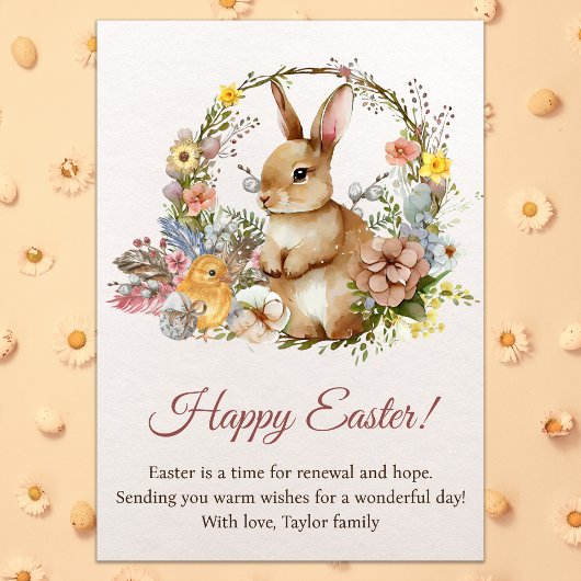 ヴィンテージ春の花ハッピーイースターバニー シーズンカード