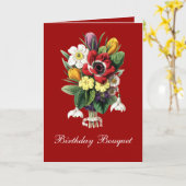 ヴィンテージ春の花ブーケ誕生日 カード (黄色い花)