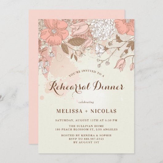 ヴィンテージ春の花リハーサルディナー招待状 招待状 (正面/裏面)