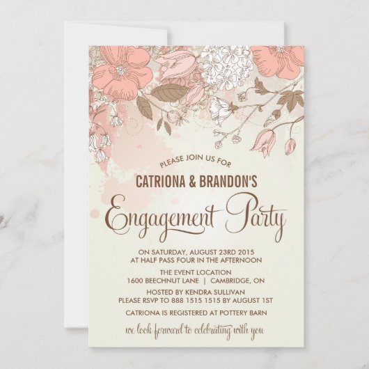 ヴィンテージ春の花婚約パーティ招待状 招待状 (正面)