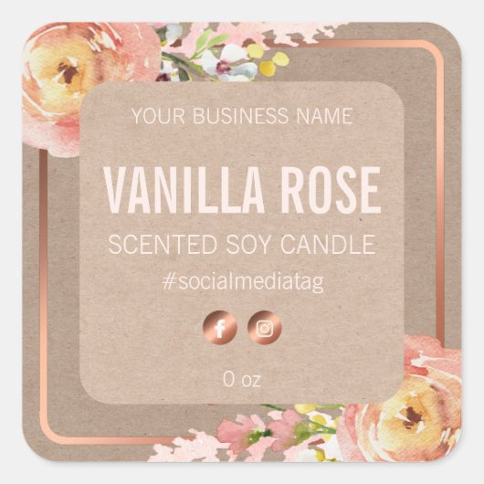 ヴィンテージ春の花Kraft製品ラベル スクエアシール (正面)
