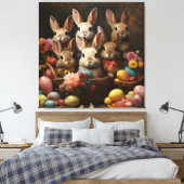ヴィンテージ春イースターエッグバスケットバニーホップ キャンバスプリント (インサイチュ (寝室))