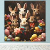 ヴィンテージ春イースターエッグバスケットバニーホップ キャンバスプリント (インサイチュ (ウッドフロア))