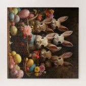 ヴィンテージ春イースターエッグバスケットバニーホップ ジグソーパズル (横)