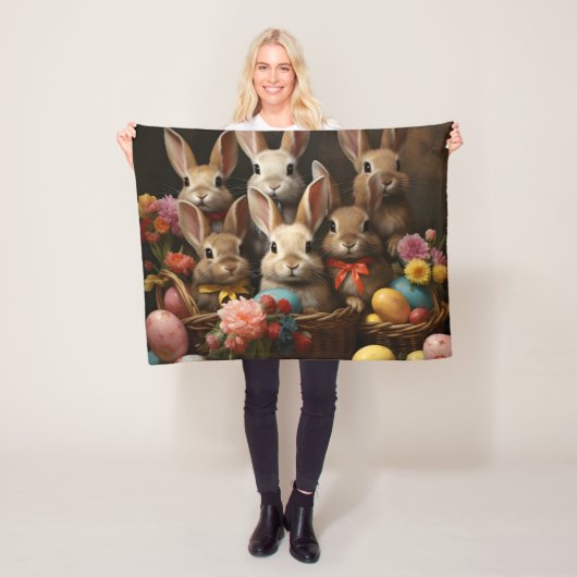 ヴィンテージ春イースターエッグバスケットバニーホップ フリースブランケット (インサイチュ)