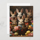 ヴィンテージ春イースターエッグバスケットバニーホップ 案内ポストカード (正面/裏面)
