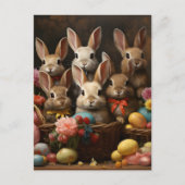 ヴィンテージ春イースターエッグバスケットバニーホップ 案内ポストカード (正面)