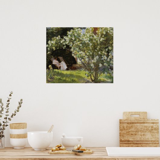 ヴィンテージ春カントリーガーデンウィズホワイトローズ ポスター (キッチン)